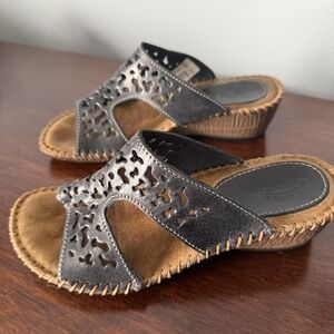 Spring Step Women Low Wedge Leather Brown Sandal Vera Pelle Size US 6 36